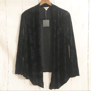 Zoa NY Black Velvet Burnout Jacket Kimono Floral L